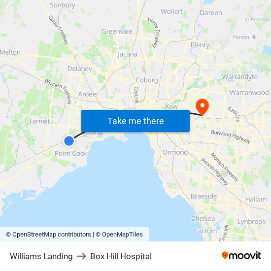Williams Landing to Box Hill Hospital map