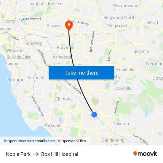 Noble Park to Box Hill Hospital map