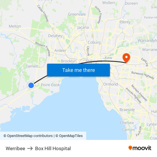 Werribee to Box Hill Hospital map