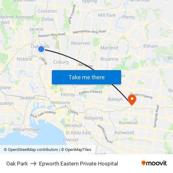 Oak Park to Epworth Eastern Private Hospital map