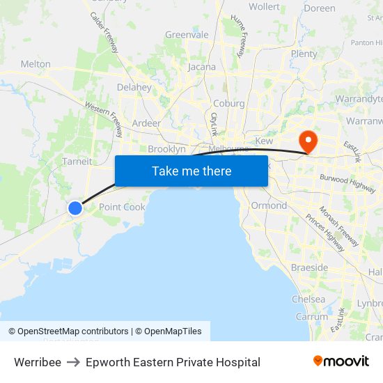 Werribee to Epworth Eastern Private Hospital map