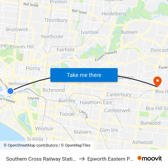 Southern Cross Railway Station/Spencer St #122 to Epworth Eastern Private Hospital map