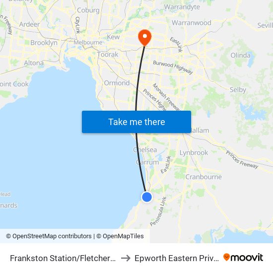 Frankston Station/Fletcher Rd (Frankston) to Epworth Eastern Private Hospital map