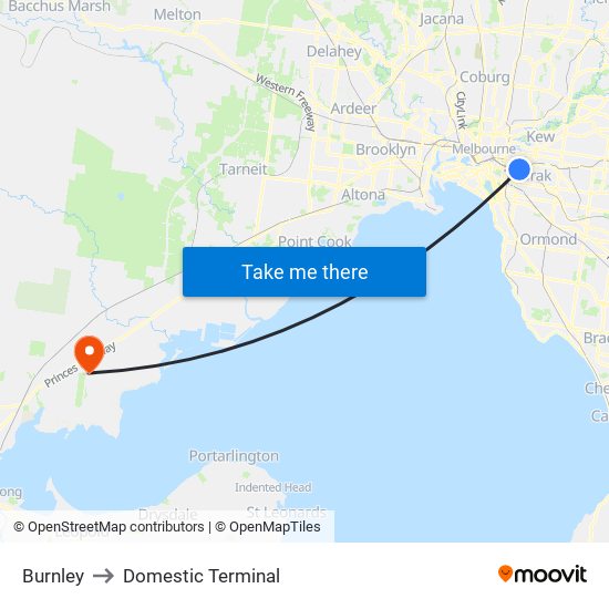 Burnley to Domestic Terminal map