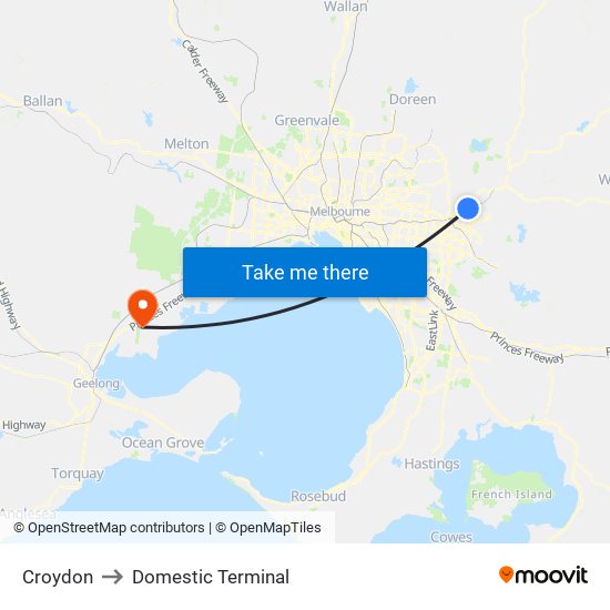 Croydon to Domestic Terminal map