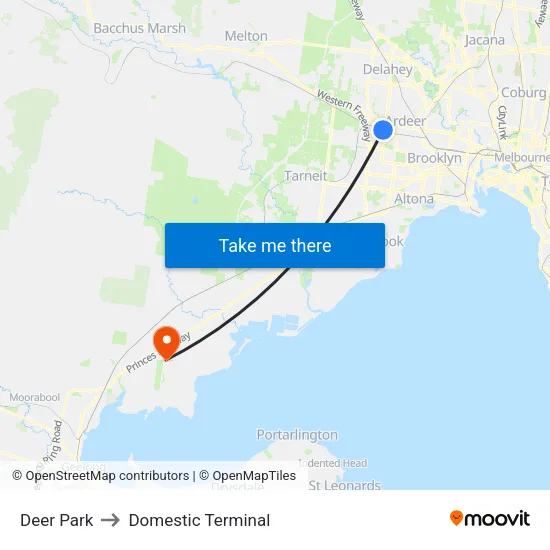 Deer Park to Domestic Terminal map