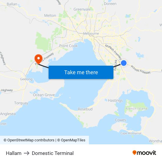 Hallam to Domestic Terminal map