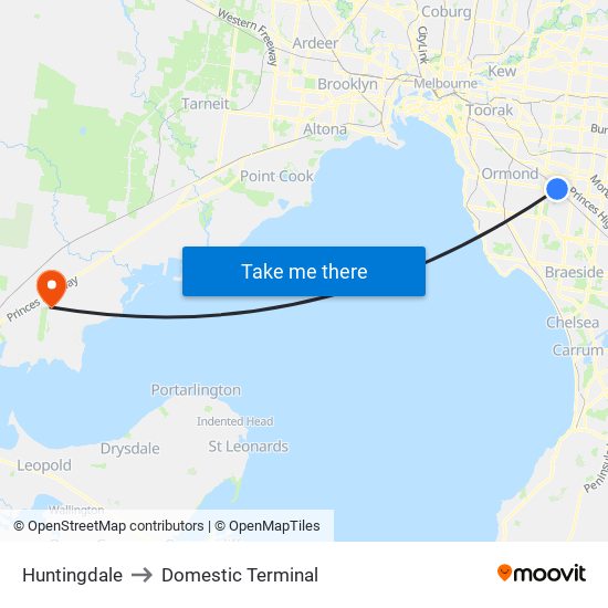 Huntingdale to Domestic Terminal map