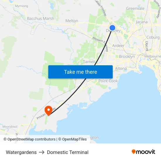 Watergardens to Domestic Terminal map