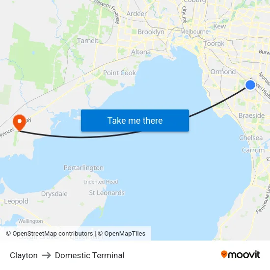 Clayton to Domestic Terminal map