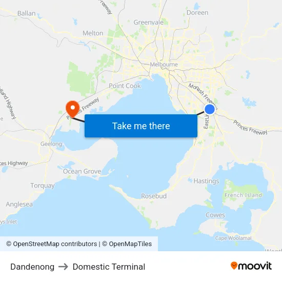 Dandenong to Domestic Terminal map