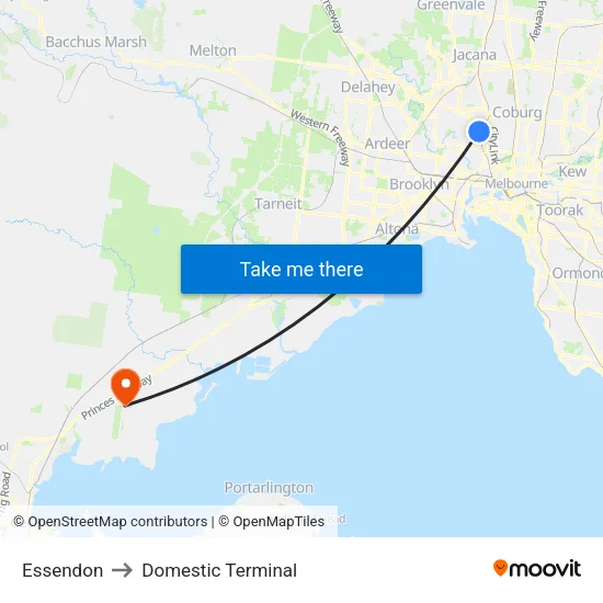 Essendon to Domestic Terminal map
