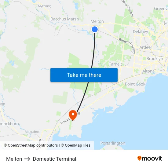 Melton to Domestic Terminal map