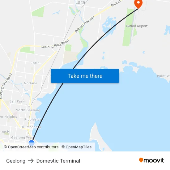 Geelong to Domestic Terminal map