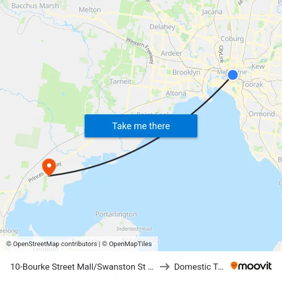 Bourke Street Mall/Swanston St #10 to Domestic Terminal map