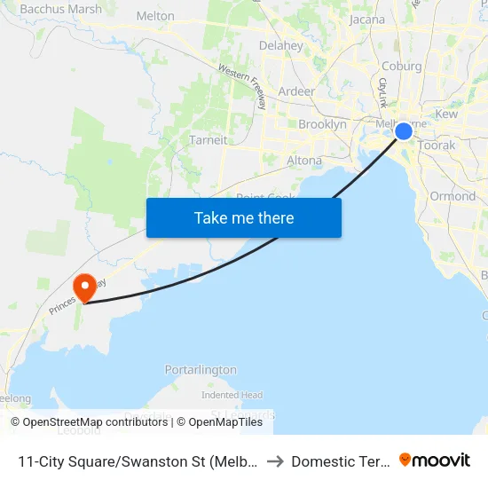 City Square/Swanston St #11 to Domestic Terminal map