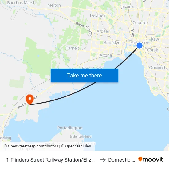 Flinders Street Railway Station/Elizabeth St #1 to Domestic Terminal map