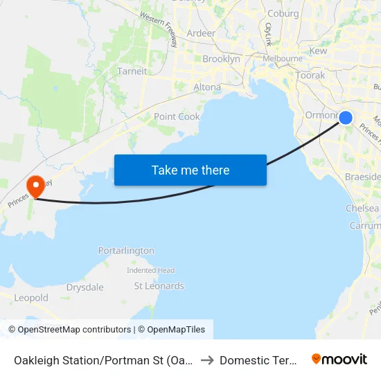 Oakleigh Station/Portman St to Domestic Terminal map