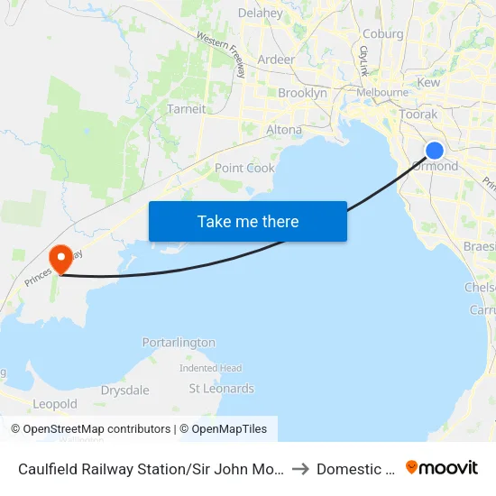 Caulfield Railway Station/Sir John Monash Dr to Domestic Terminal map