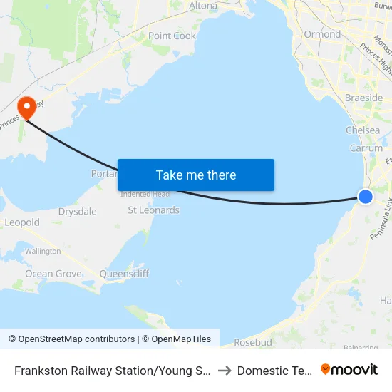 Frankston Railway Station/Young St to Domestic Terminal map