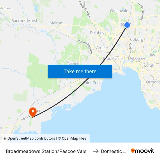 Broadmeadows Station/Pascoe Vale Rd to Domestic Terminal map