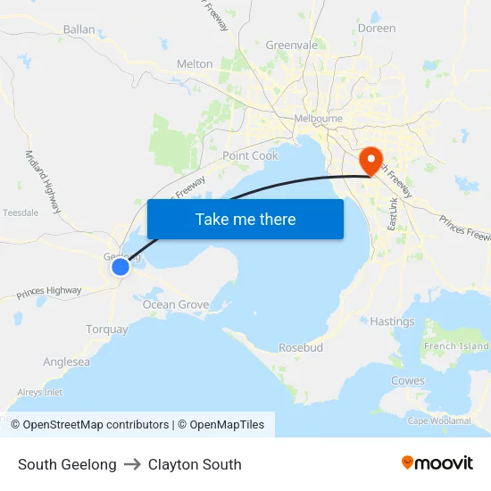 South Geelong to Clayton South map