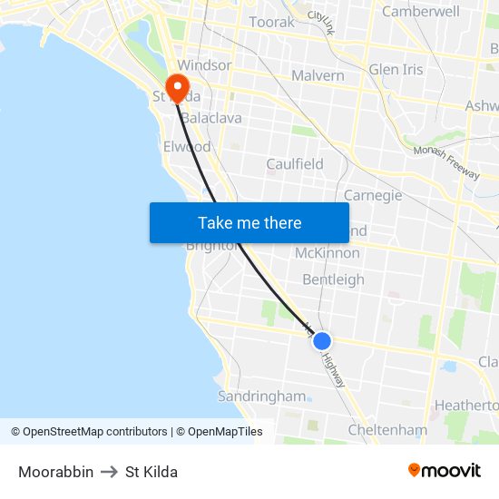 Moorabbin to St Kilda map