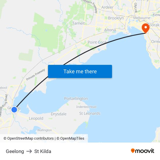 Geelong to St Kilda map