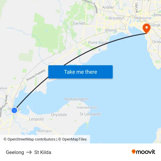 Geelong to St Kilda map