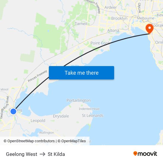 Geelong West to St Kilda map