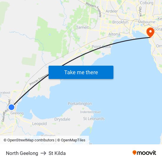 North Geelong to St Kilda map