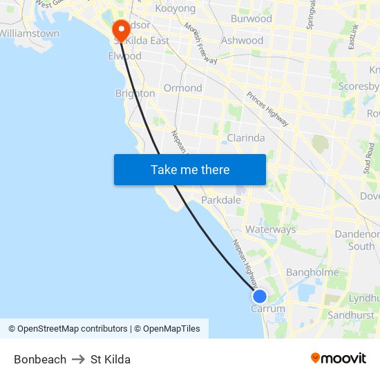 Bonbeach to St Kilda map