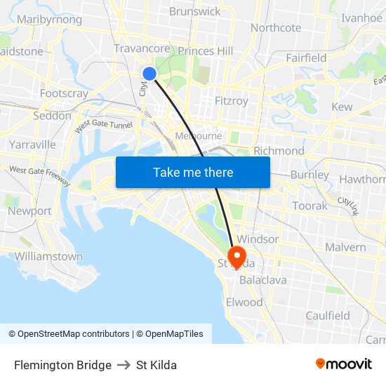 Flemington Bridge to St Kilda map