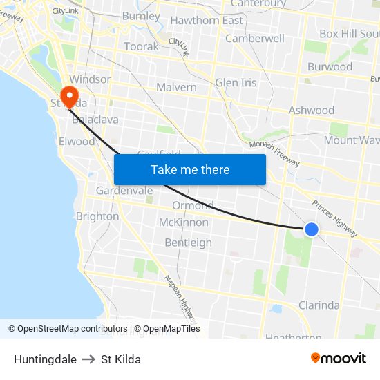 Huntingdale to St Kilda map