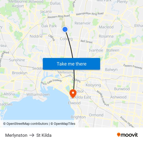 Merlynston to St Kilda map