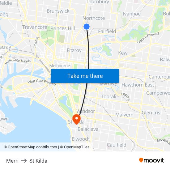 Merri to St Kilda map