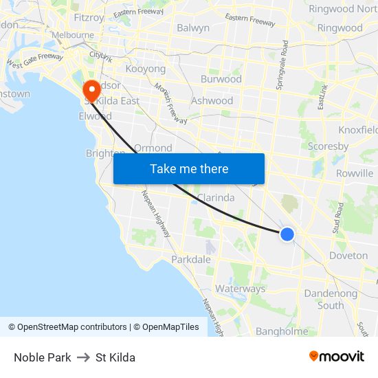 Noble Park to St Kilda map