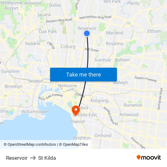 Reservoir to St Kilda map