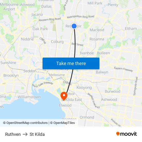 Ruthven to St Kilda map