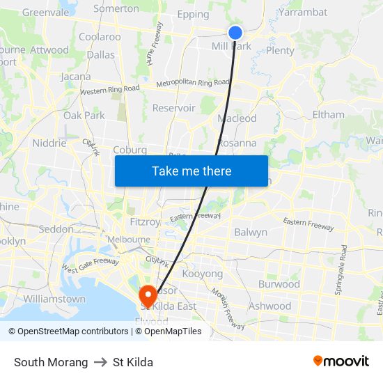 South Morang to St Kilda map