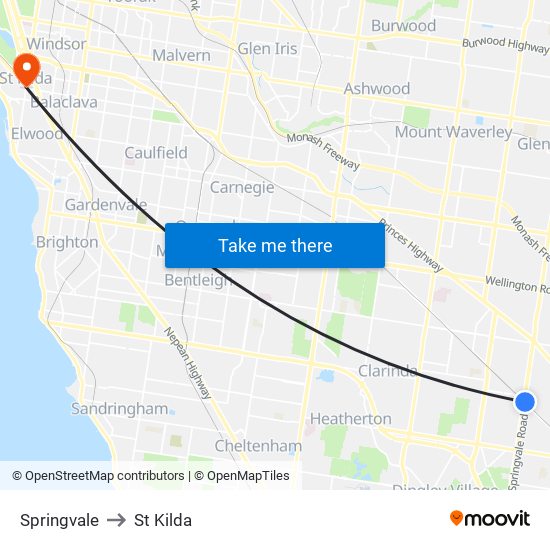 Springvale to St Kilda map