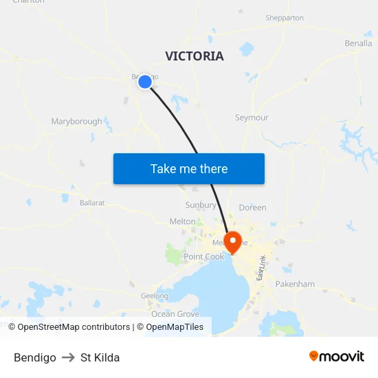 Bendigo to St Kilda map