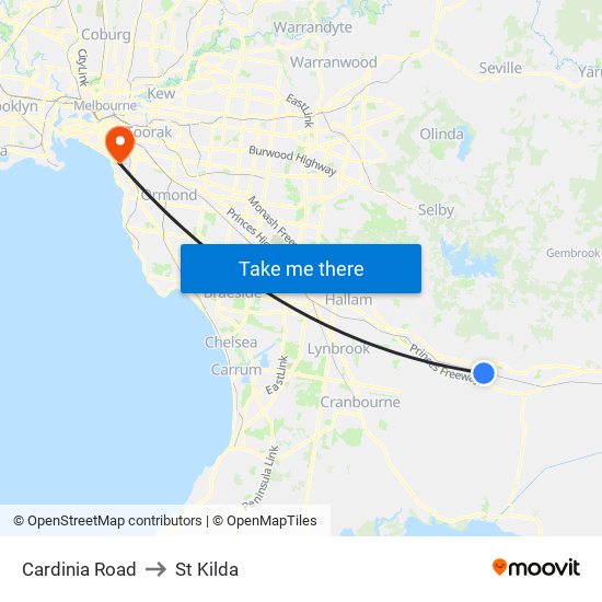 Cardinia Road to St Kilda map