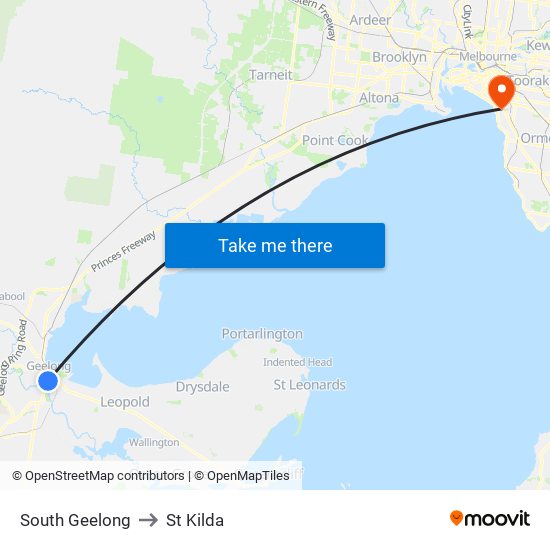 South Geelong to St Kilda map