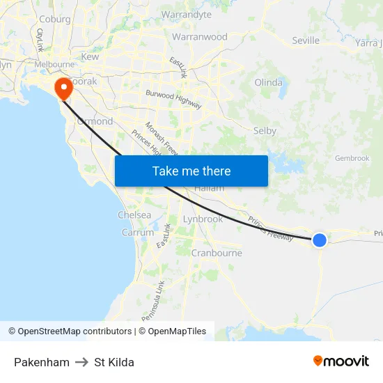 Pakenham to St Kilda map