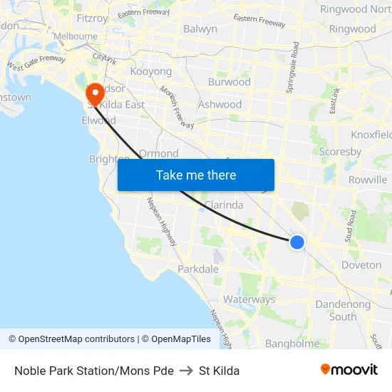 Noble Park Station/Mons Pde to St Kilda map