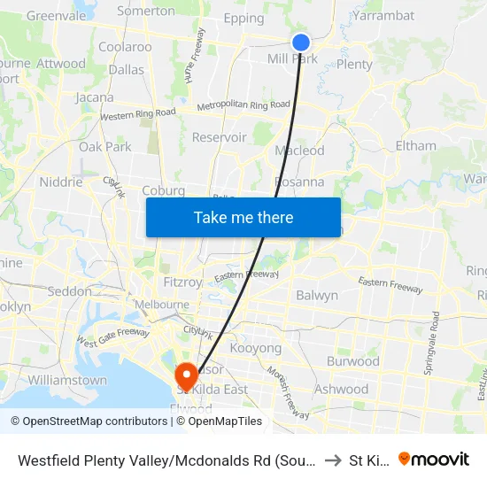 Westfield Plenty Valley/Mcdonalds Rd to St Kilda map