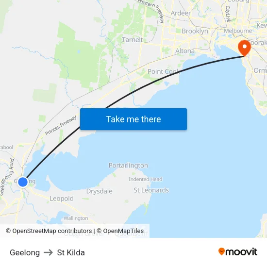 Geelong to St Kilda map