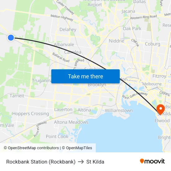 Rockbank Station to St Kilda map