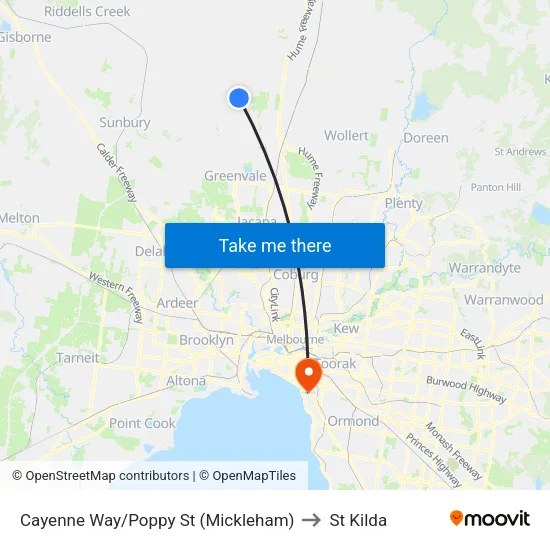 Cayenne Way/Poppy St to St Kilda map